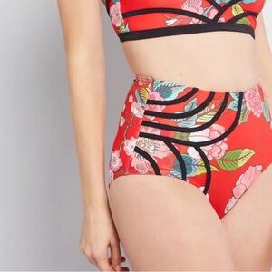 Modcloth Red Floral Bikini Set